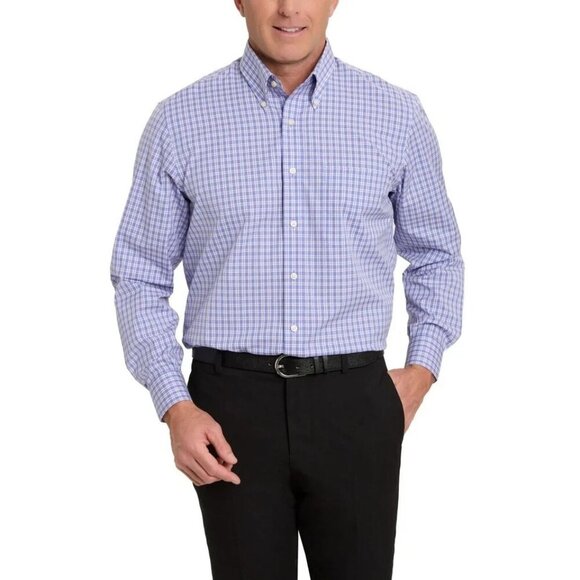 NEW Kirkland Men's 17.5 Traditional Fit Non-Iron Blue Sleeve Button-Down Shirt - Picture 1 of 8